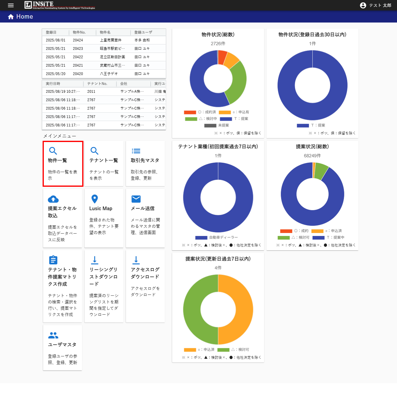 ダッシュボード画面
